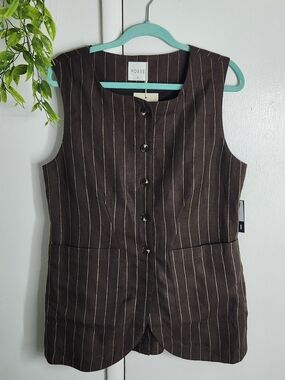 ✨ POSSE Emma Vest Chocolate Cream Pinstripe Linen NWT XL 🤎✨